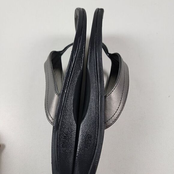 Olukai Metallic Silver Leather Flip Flop Thong Sandls Beach Comfort Womens 7.5 - Picture 6 of 11